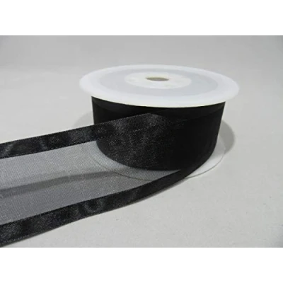 Image of 2 metres x 40mm Edged Organza Ribbon Black Double Sided Satin Edge Sheer 40 mm 4cm