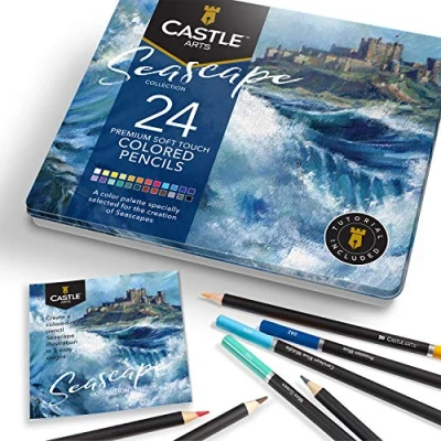 Image of Castle Art Supplies 24 Seascape Coloured Pencils Set for Adults Artists Ideal Sketching Colouring Drawing quality smooth cores Superior blending &amp; layering performance achieving results