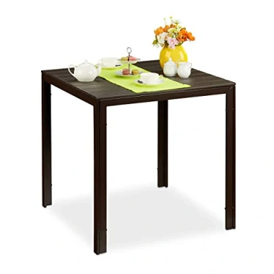 Image of Relaxdays Garden Table, Square, Wood Effect, Outdoors, Patio &amp; Balcony, Alfresco Dining, 74.5 x 77.5 cm, Brown