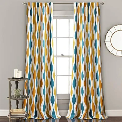 Image of Lush Decor Mid Century Geo Light Filtering Window Curtain Panel Pair, 95&quot; Long x 52&quot; Wide, Turquoise &amp; Orange