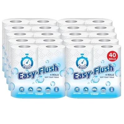 Image of Easy Flush Soft Toilet Roll Septic Tanks, Camping, Motorhome, caravans, Portable Toilets 2ply No Blocked drains Quick Dissolve (40)
