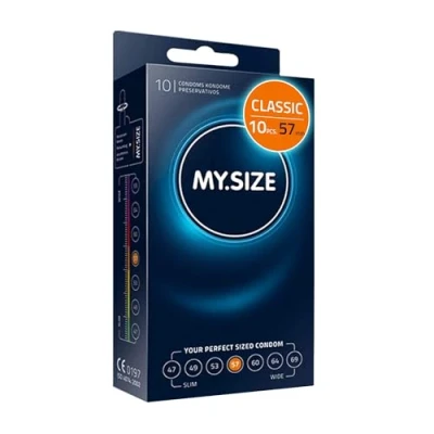 Image of MY.SIZE Classic Condoms Size 4 I 57 mm Width 10 Pieces Standard Pack Premium Extra Thin True to Touch Gossamer 0.07 Wall Thickness Vegan for Men