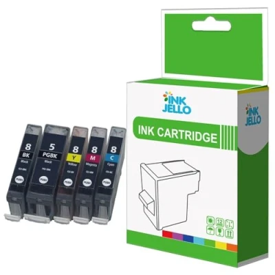 Image of InkJello Ink Cartridge For Printer, Compatible With Canon Pixma iP4200 iP4300 iP4500 iP5100 iP5200 iP5200R iP5300 MP500 MP530 MP600 MP600R MP610 MP800 MP800R MP810 MP830 PGI 5 CLI 8 (BK,C,M,Y Pack)
