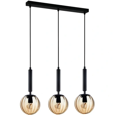 Image of Italux Lighting Ravena Modern 3 Light Bar Pendant Ceiling Light, E27 ITLPND 2324 3L Bk+Amb