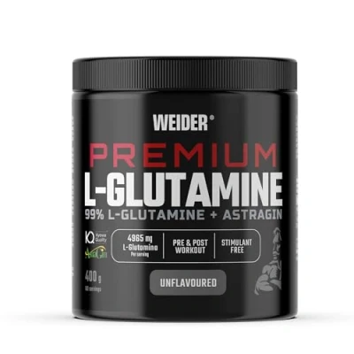 Image of Weider Premium L Glutamine (400g) Unflavoured, 99% Kyowa Quality® + AstraGin® to improve absorption, Supporting Muscle Protection, Growth, Immunity, Pre/Post Workout, Stimulant free