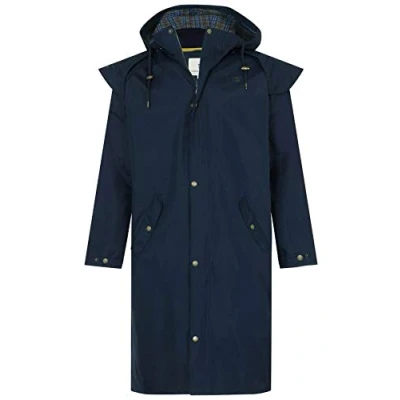 Image of LightHouse Stockman Mens Full Length Raincoat, Waterproof Windproof Long Rain Coat with Detachable Hood and Protective Cape (Navy, XXL)