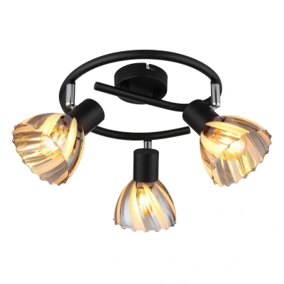 Image of Zachery Ceiling Spotlight Clusters Matt Black Smoke Glass Shade 3x E14