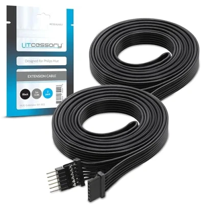Image of Litcessory Extension Cable for Philips Hue Lightstrip Plus (1m, 2 Pack, Black MICRO 6 PIN V4)