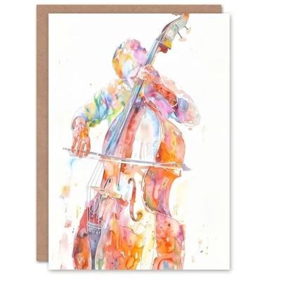 Image of Artery8 Greeting Card Cellist Colourful Modern Watercolour Cello Music Blank For All Him Or Her Art Birthday