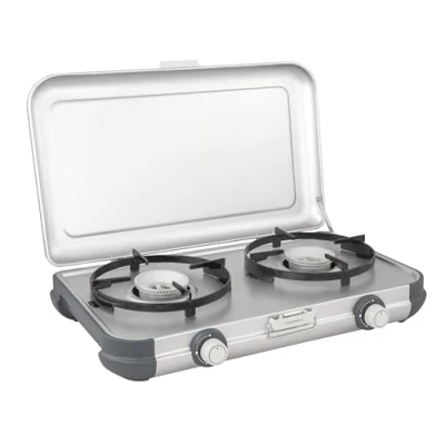 Image of Campingaz Camping Kitchen 2 R Stove, x 2,000 Watts power, Burner gas Stove with removable pan Supports, portable &amp; compact, runs off R904 or R907 refillable cylinders