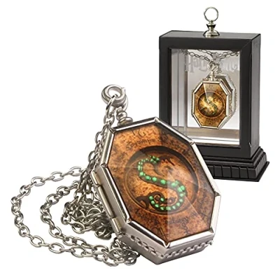 Image of The Noble Collection Harry Potter Horcrux Locket 1.8in (4.5cm) on Chain with Wooden Display Case Officially Licensed Film Movie Props Gifts Jewellery