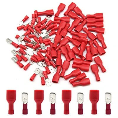 Image of Hocansen 100 Pieces Spade Connectors Insulated Male and Female Wire Crimp Terminal Kit (Red/PS)