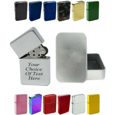 Image of Personalised Engraved Lighter for Birthday, Fathers Day, Anniversary, Choice of Colours With Luxury Gift Tin Packaging (Silver)