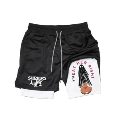 Image of Siirigo Shorts Men, Sexy Boobs Graphic Print Gym Performance Shorts, Running with Phone Pocket (L,B 8)