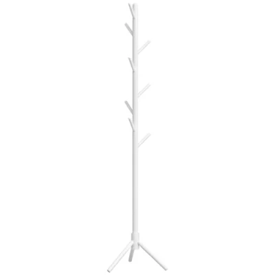 Image of HOMCOM Coat Rack, Freestanding Stand with 8 Hooks and Wooden Frame for Clothes, Bags, Hat Entryway, Hallway, Bedroom, Living Room, White