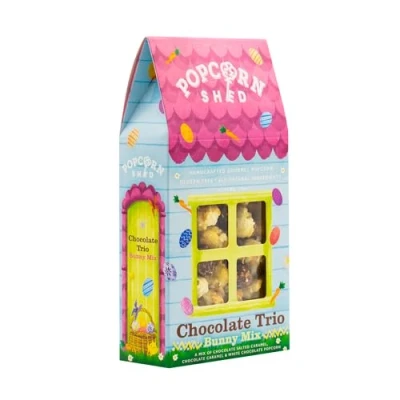 Image of Popcorn Shed Chocolate Trio Gourmet Popcorn, 80g Gift Box, Alternative Easter Snack, Triple Bunny Design, Vegetarian, Gluten Free