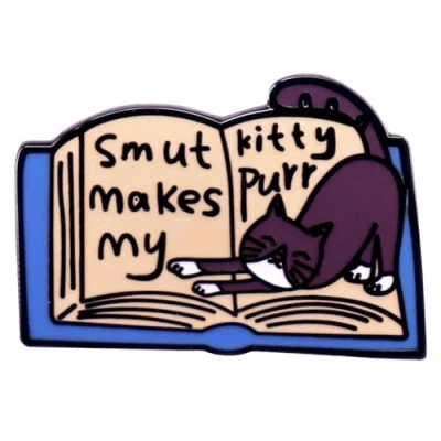 Image of maiyixiang Smut Makes My Kitty Purr Enamel Pin Kawaii Kitten Lapel Cat Book Lovers Brooch Pins Cartoon Animal for Readers Students Bibliophiles
