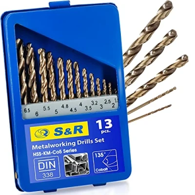 Image of S&amp;R Metal Drill Bit Set 1 6,5mm, 13 Piece, HSS COBALT DIN 338, grounded. Steel box.Professional Quality.