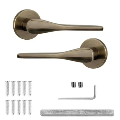 Image of Decoranddecor Antique Brass Door Handles Internal Aluminium Handle Sets for Wooden Interior Doors Bedrooms &amp; Bathroom Verita Range