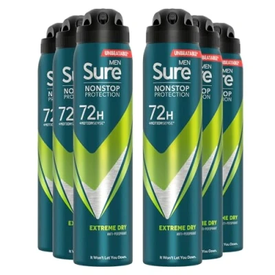 Image of Sure Antiperspirant 72H Nonstop Sweat and Odour Protection Alcohol Free Body Spray Anti White Marks with Fresh Sporty Scent Multi Fragrance Deodorant for Men, 250ml (Extreme Dry, Buy 6)