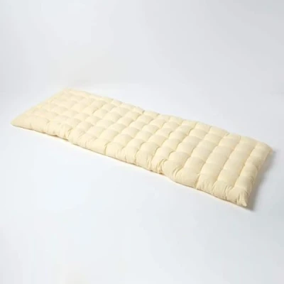 Image of HOMESCAPES Cream Garden Bench Cushion 3 Seater Seat Pad for Patio Furniture Kitchen or Dining Indoor &amp; Outdoor Use Comfortable 100% Cotton Modern Tufted Style Thick 143cm Wide