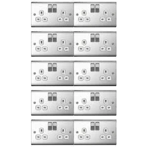 Image of 10 x Nexus Metal NPC22W Polished Chrome Double Socket 2 Gang 13 Amp
