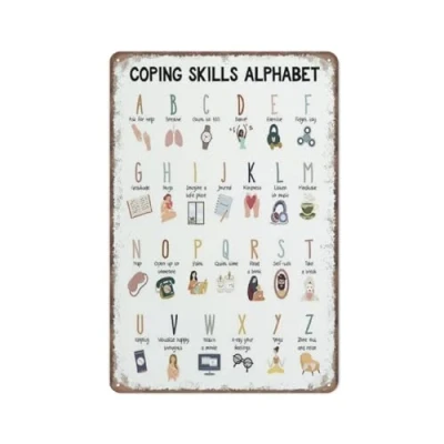 Image of KOPUTE Coping skills alphabet print, Self Care Checklist, calm down corner, mindfulness poster, mental health Retro Metal Poster Wall Art Kitchen Garden Farm Home Decoration,tin sign 30X40cm