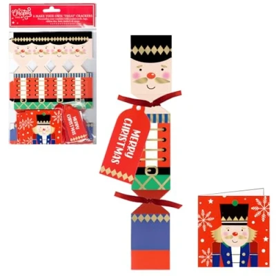 Image of Widdle Gifts 6 Pack Make Your Own Treat Christmas Cracker Kit and Cards 21cm Crackers (Nutcracker 0249)