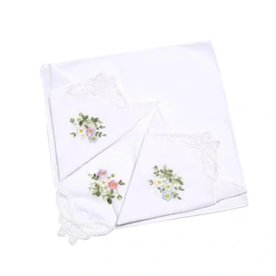 Image of Meiliyizu Embroidery Flower Handkerchief, Pack of 12 28x28cm Handkerchief for Woman Gentleman Practical Multiple Type