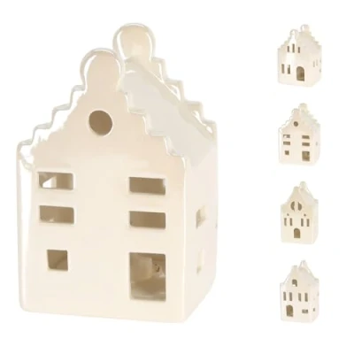 Image of 10cm White Ceramic LED Christmas House Light Up Ornament Festive Decoration Village Design Varies One Supplied