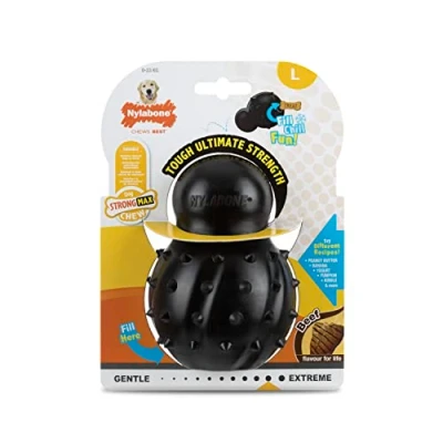 Image of Nylabone Max Strength Rubber Cone Dog Chew Toy, Beef Flavour, Stuff with Treats, Large, for dogs 0 23kg, Black, Pack of 1
