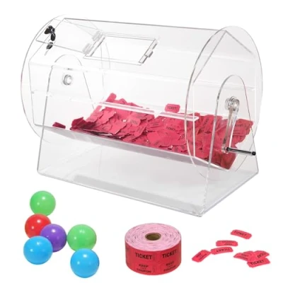 Image of VEVOR Acrylic Raffle Drum,Professional Ticket Spinning Cage with 2 Keys, Transparent Lottery Drawing, Holds 10000 Tickets or 300 Balls, Box for Games Bing