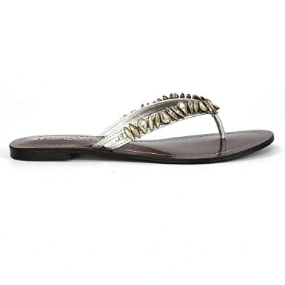 Image of Womens Diamante Flat Sandals Strappy Ladies Flip Flop Slip On Silver Gold Mule Size 3 9