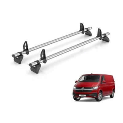 Image of Rhino Roof Rack for VW Transporter 2002 2022 [Suitable T5/T6 Models] 2 Bars + Loadstops T52FL/KLS2