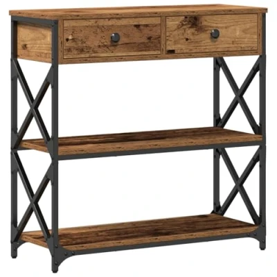 Image of vidaXL console table industrial wood/metal accent with drawers distressed finish, 75cm long
