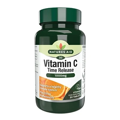 Image of Natures Aid Vitamin C, Time Release 30 Tablets, 1000 mg (with Citrus Bioflavonoids, Slow Release, for the Normal Function of Immune System, Vegan Society Approved, Made in UK)