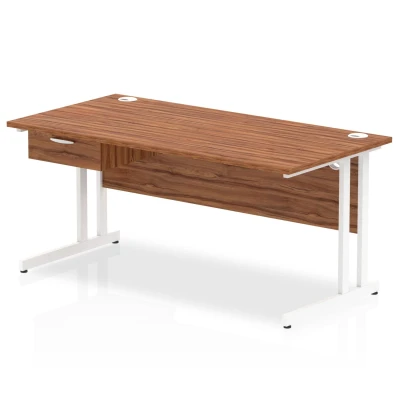 Image of Impulse 1600x800 Desk Walnut/White Cantilever Leg 1x1 Drawer Fixed Ped