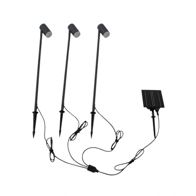 Image of Lindby LED solar light Myric, set of 3, black, aluminium, 3,000K