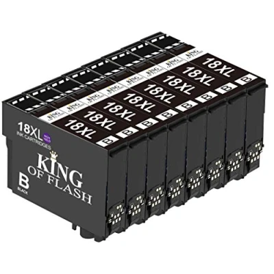 Image of KING OF FLASH Replacement for Epson 18 18XL Black Ink Cartridges Compatible Expression Home XP 425 422 415 412 325 322 315 312 225 215 212 405 (8 Black)