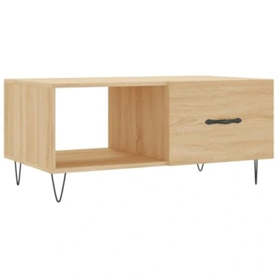 Image of vidaXL Rectangular Coffee Table in Sonoma Oak Finish, Engineered Wood with Iron Legs, Modern Style For Living Room