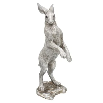 Image of The Leonardo Collection Reflections Silver Standing Hare Figurine For Home &amp; Office Decor Ornaments Gift Women Men Beautiful Indoor Outdoor Living Room