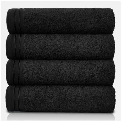 Image of GC GAVENO CAVAILIA Large Towels Bath Sheet Highly Absorbent Egyptian Cotton Towel Set 4 Pack Extra Soft Black Quick Dry Sheets 450 GSM Washable Towels, 75X135 Cm