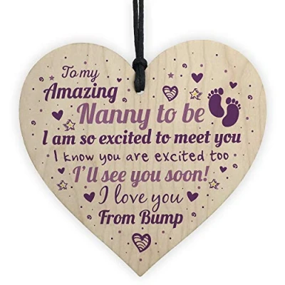 Image of RED OCEAN Handmade NAN Nanny To Be Gift Funny Novelty Wooden Hanging Heart For New Grandma