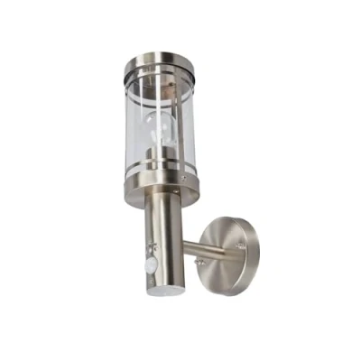 Image of Outdoor Wall Light &#039;Djori&#039; with Motion Detector (Modern) in Silver Made of Stainless Steel (1 Source, E27) from Lindby lamp for Exterior/Interior Walls, House, Terrace und Balcony