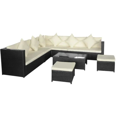 Image of vidaXL Black Poly Rattan 8 piece Garden Lounge Set with Cushions Weather resistant Outdoor Sofa Removable Polyester Cushion Covers and Sturdy Steel Frame Versatile Patio Furniture