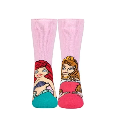 Image of Kids 1 Pair SOCKSHOP Heat Holders Disney 1.6 TOG Lite The Little Mermaid and Sleeping Beauty Thermal Socks Pink 9 12