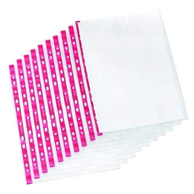 Image of Q Connect Delux Punched Pocket Side Opening Red Strip A4 (Pack of 25) KF01123 (1)