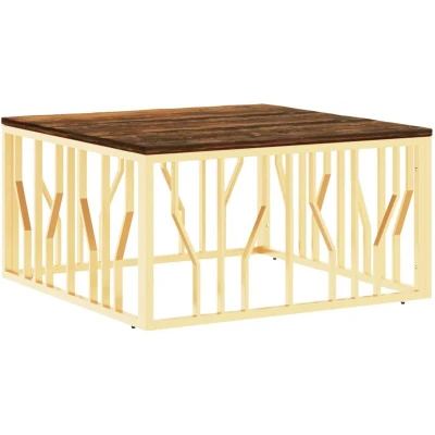 Image of vidaXL Coffee Table Gold Stainless Steel and Solid Wood Reclaimed