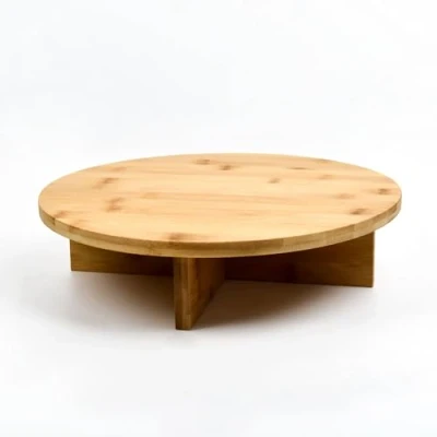 Image of Maison Des Cadeaux Rustic Wooden Pedestal with Legs Bamboo Cheese Cup Cake Stand 31cm Diameter (BAM 20)