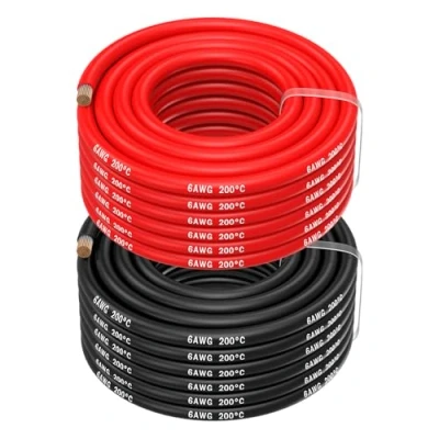 Image of 6 Gauge Wire by MMOBIEL AWG Silicone Cable, 2 x 32.8ft (10m) (1 Red &amp; 1 Black) Tinned Copper Oxygen Free Battery Wire, Flexible High Temp Electrical for Automotive, Solar, Marine, RV, Welding